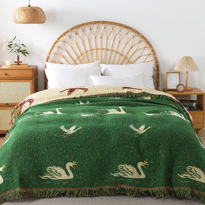 Elegante Wendedecke aus Gänse-Baumwollgaze mit Quasten