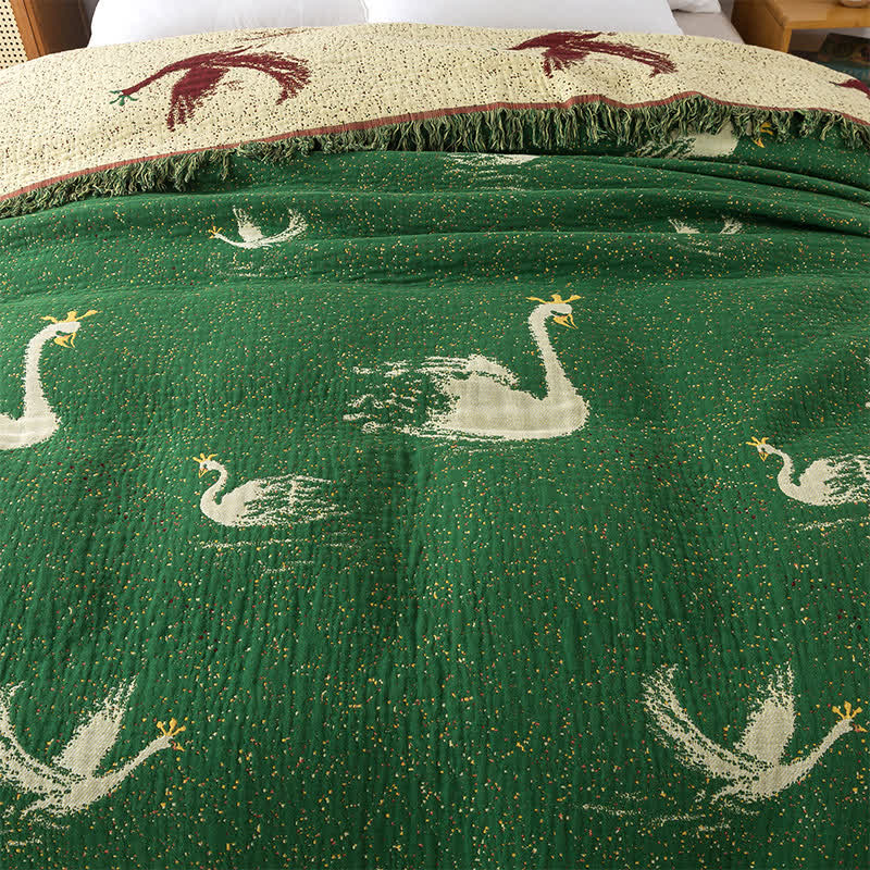 Elegante Wendedecke aus Gänse-Baumwollgaze mit Quasten