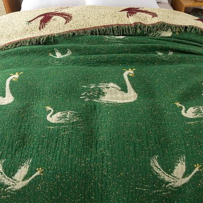 Elegante Wendedecke aus Gänse-Baumwollgaze mit Quasten