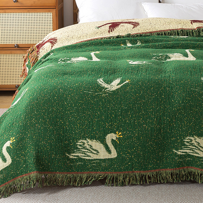 Elegante Wendedecke aus Gänse-Baumwollgaze mit Quasten