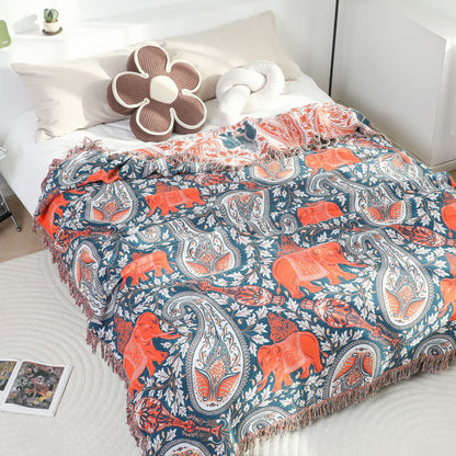 Sofadecke aus Baumwolle mit Paisley-Muster und Elefanten-Quaste