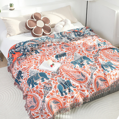 Sofadecke aus Baumwolle mit Paisley-Muster und Elefanten-Quaste