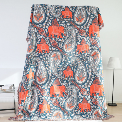 Sofadecke aus Baumwolle mit Paisley-Muster und Elefanten-Quaste