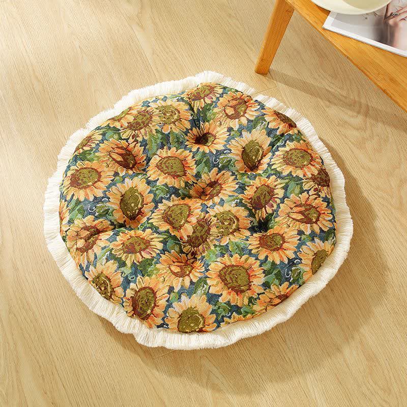Dekoratives Bodenkissen mit Sonnenblumenquaste