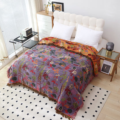 Sofadecke aus Baumwollgaze mit Blumenmuster und Quaste im Vintage-Stil