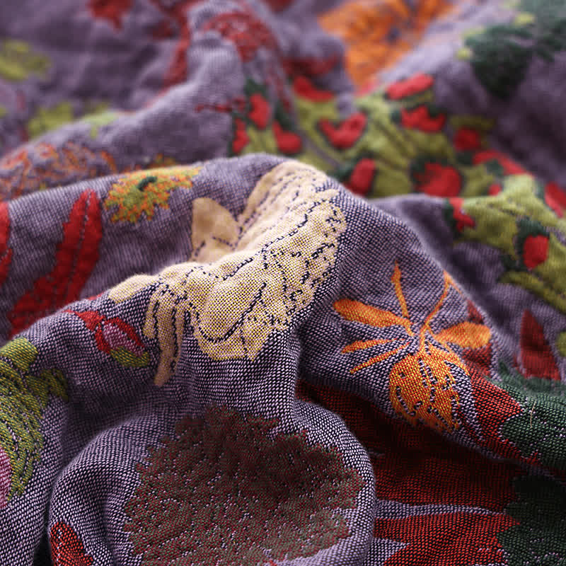 Sofadecke aus Baumwollgaze mit Blumenmuster und Quaste im Vintage-Stil