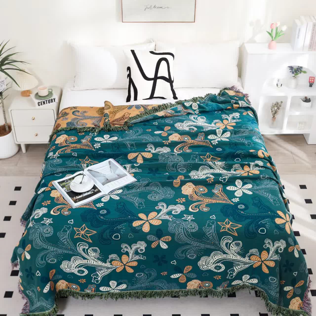 Wendbare Vintage-Sofadecke aus Baumwollgaze