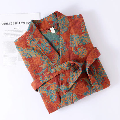 Schnelltrocknender Bademantel aus Baumwollgaze-Jacquard im Retro-Stil
