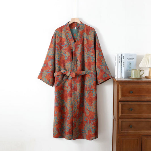 Schnelltrocknender Bademantel aus Baumwollgaze-Jacquard im Retro-Stil