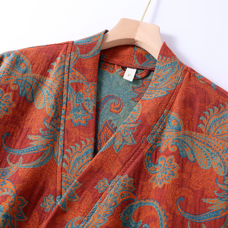 Schnelltrocknender Bademantel aus Baumwollgaze-Jacquard im Retro-Stil