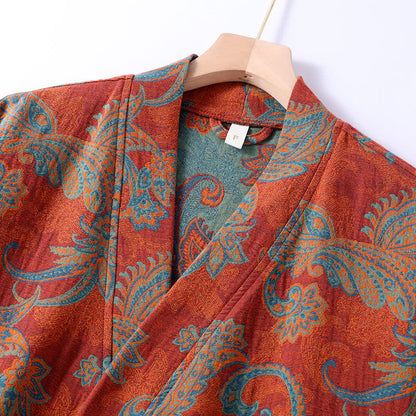 Schnelltrocknender Bademantel aus Baumwollgaze-Jacquard im Retro-Stil