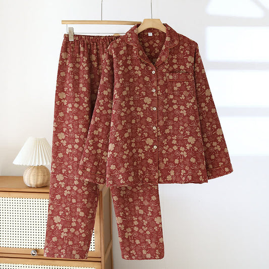 Loungewear-Set aus Baumwollgaze mit Jacquard-Kleeblattmuster