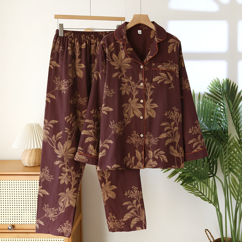 Vintage-Pyjama-Set aus garngefärbter Baumwolle mit Jacquard-Revers - Dunkelviolett - 2XL - image 3