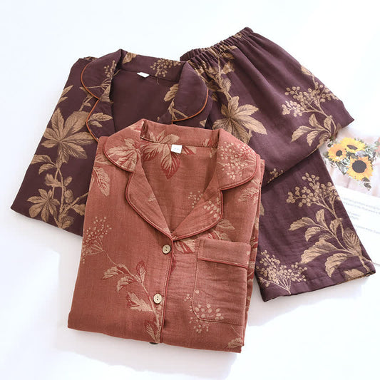 Vintage-Pyjama-Set aus garngefärbter Baumwolle mit Jacquard-Revers