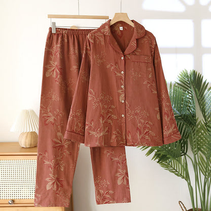 Vintage-Pyjama-Set aus garngefärbter Baumwolle mit Jacquard-Revers - Ziegelrot - 2XL - image 2