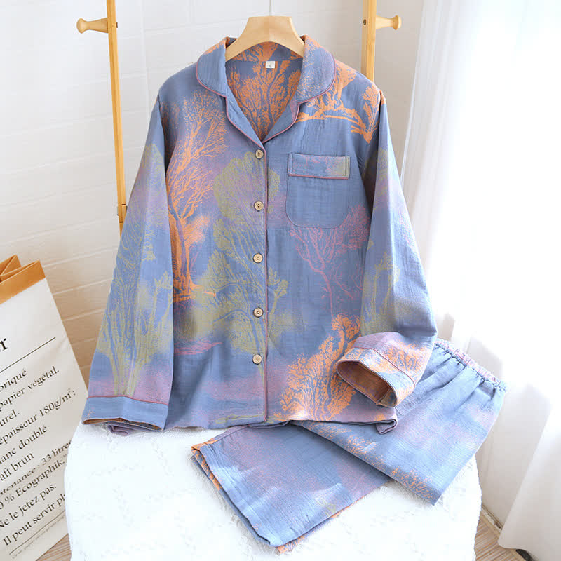 Pyjama-Set aus Jacquard-Baumwollgaze mit Reversausschnitt