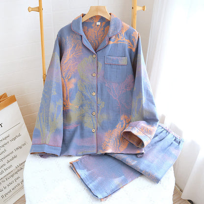 Pyjama-Set aus Jacquard-Baumwollgaze mit Reversausschnitt