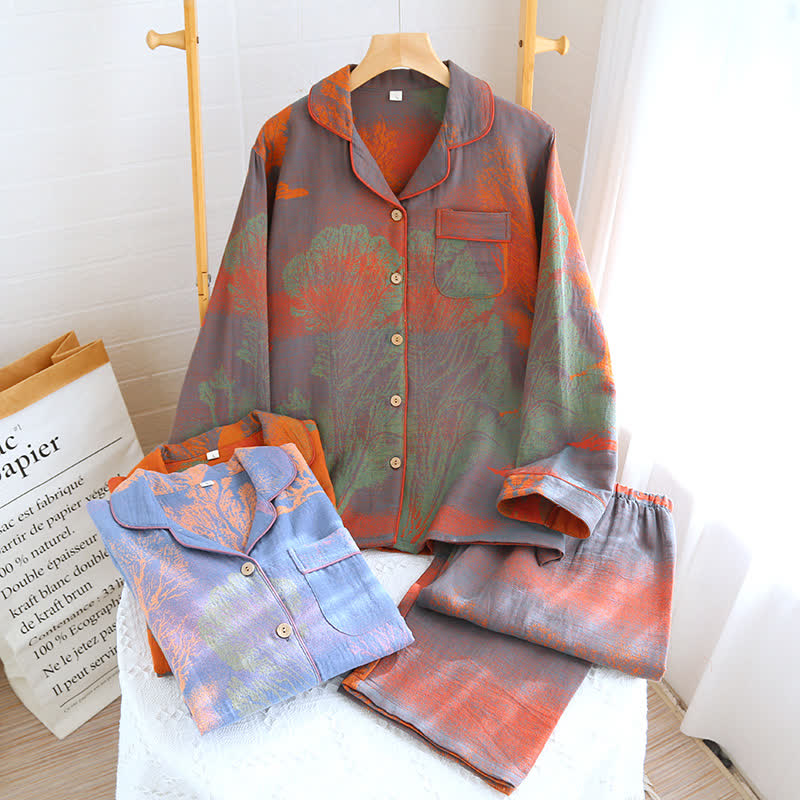 Pyjama-Set aus Jacquard-Baumwollgaze mit Reversausschnitt