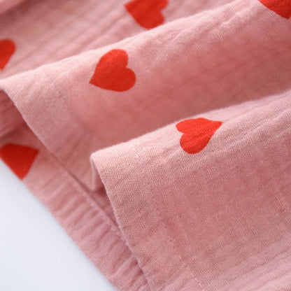 Nachtwäscheset aus Baumwollgaze mit Jacquard-Herzen