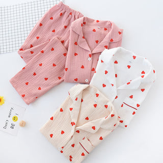 Nachtwäscheset aus Baumwollgaze mit Jacquard-Herzen