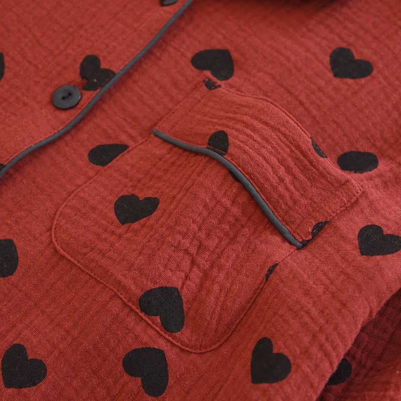 Loungewear-Set aus Baumwolle mit Jacquard-Herzrevers