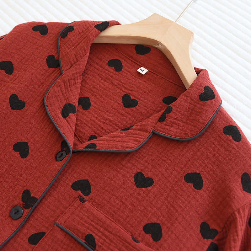 Loungewear-Set aus Baumwolle mit Jacquard-Herzrevers