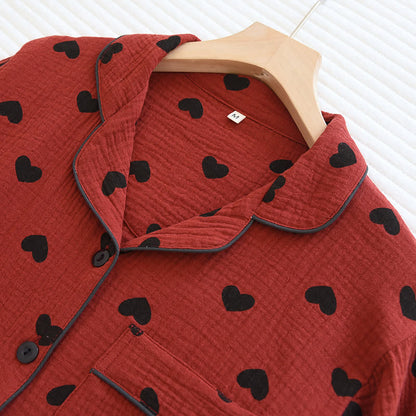 Loungewear-Set aus Baumwolle mit Jacquard-Herzrevers