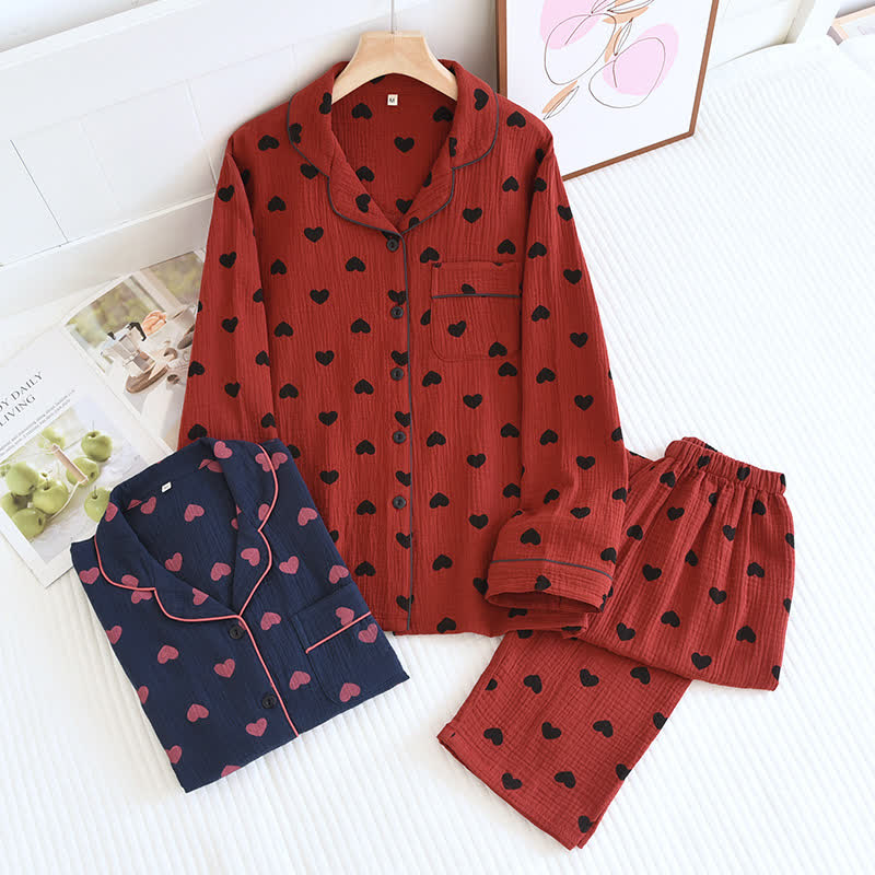 Loungewear-Set aus Baumwolle mit Jacquard-Herzrevers