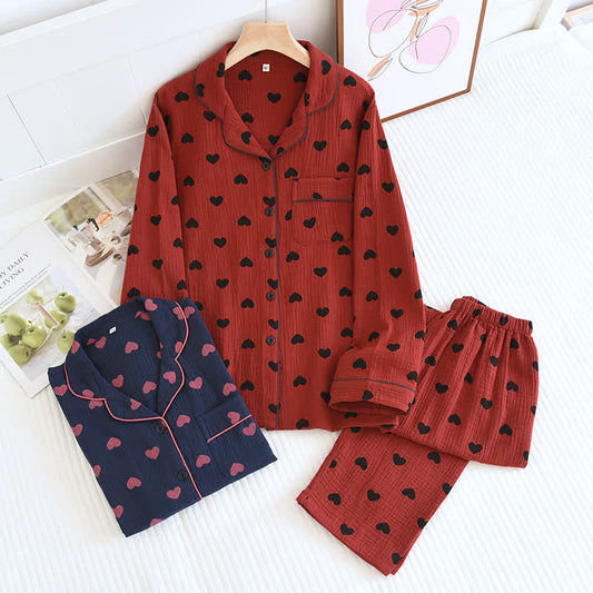 Loungewear-Set aus Baumwolle mit Jacquard-Herzrevers