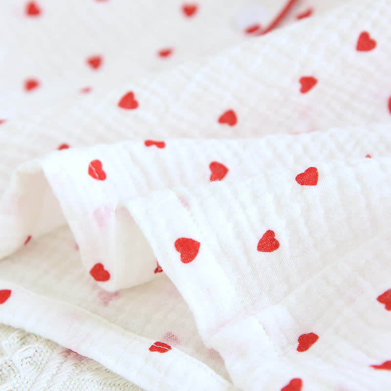 Einfaches Loungewear-Set aus Baumwollgaze mit Herzrevers