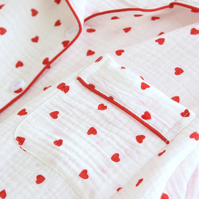 Einfaches Loungewear-Set aus Baumwollgaze mit Herzrevers