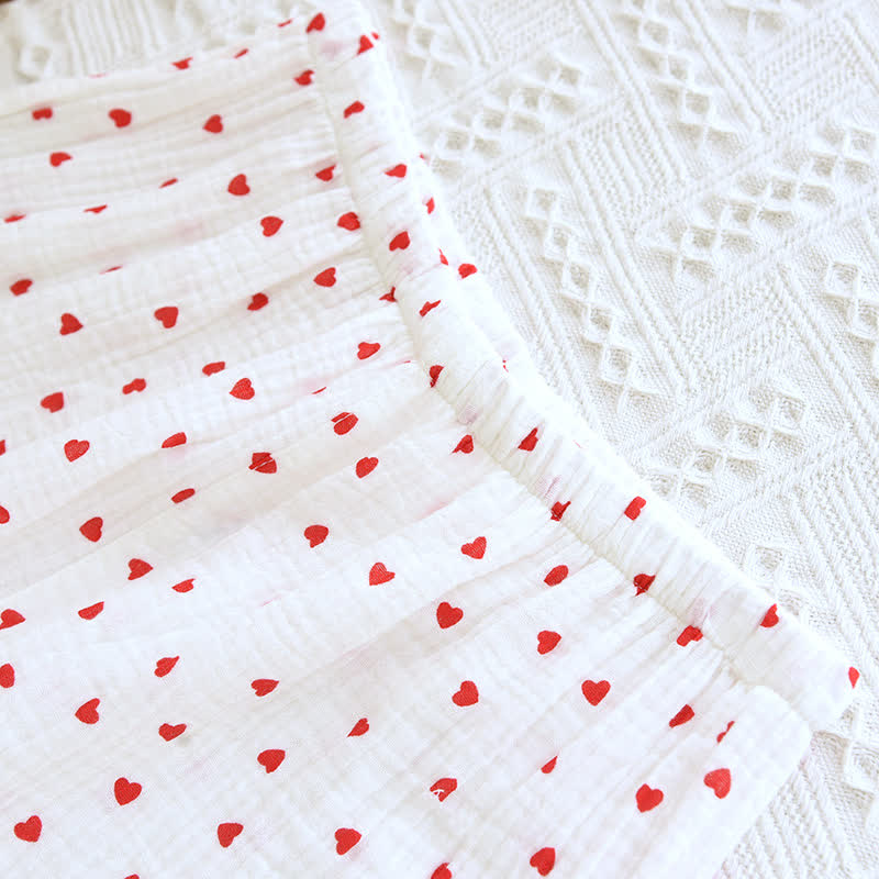 Einfaches Loungewear-Set aus Baumwollgaze mit Herzrevers