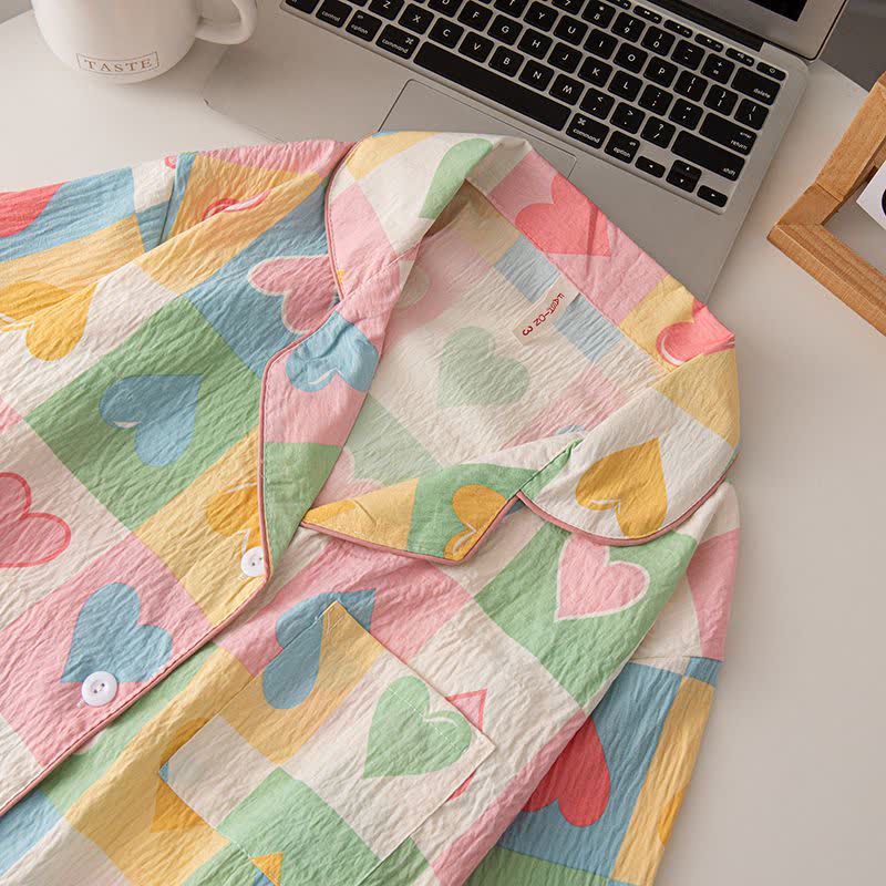Pyjama-Set aus Baumwolle mit Herz-Print im Dopamine-Stil