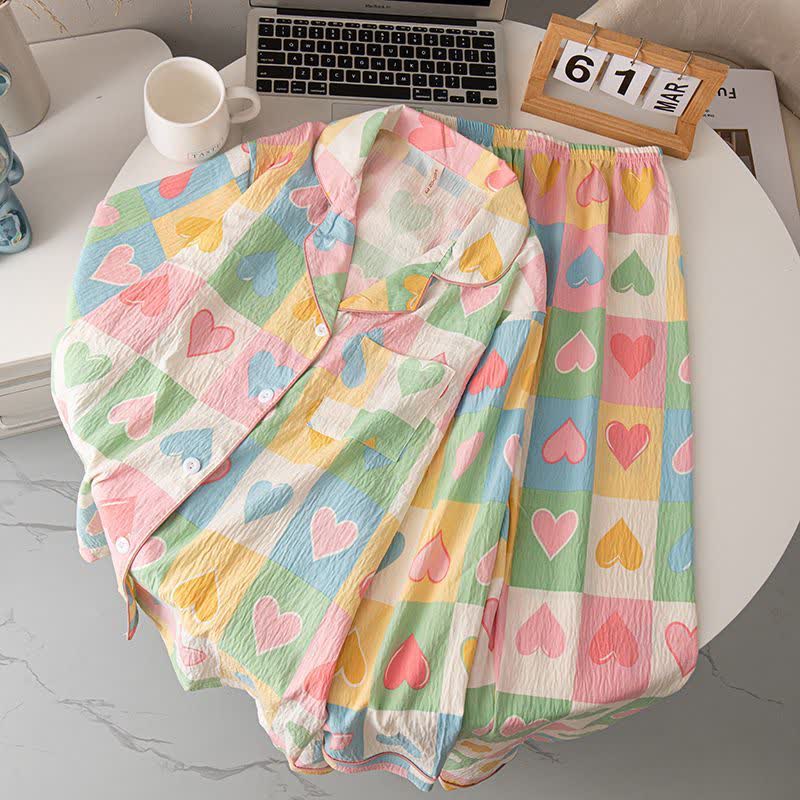 Pyjama-Set aus Baumwolle mit Herz-Print im Dopamine-Stil