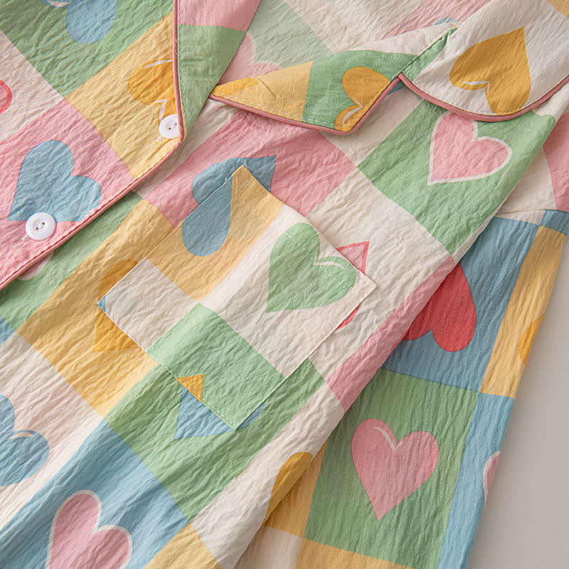 Pyjama-Set aus Baumwolle mit Herz-Print im Dopamine-Stil
