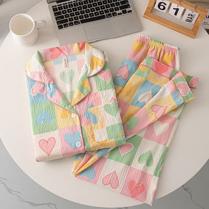 Pyjama-Set aus Baumwolle mit Herz-Print im Dopamine-Stil