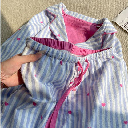 Pyjama-Set mit Herz-Print und Streifen
