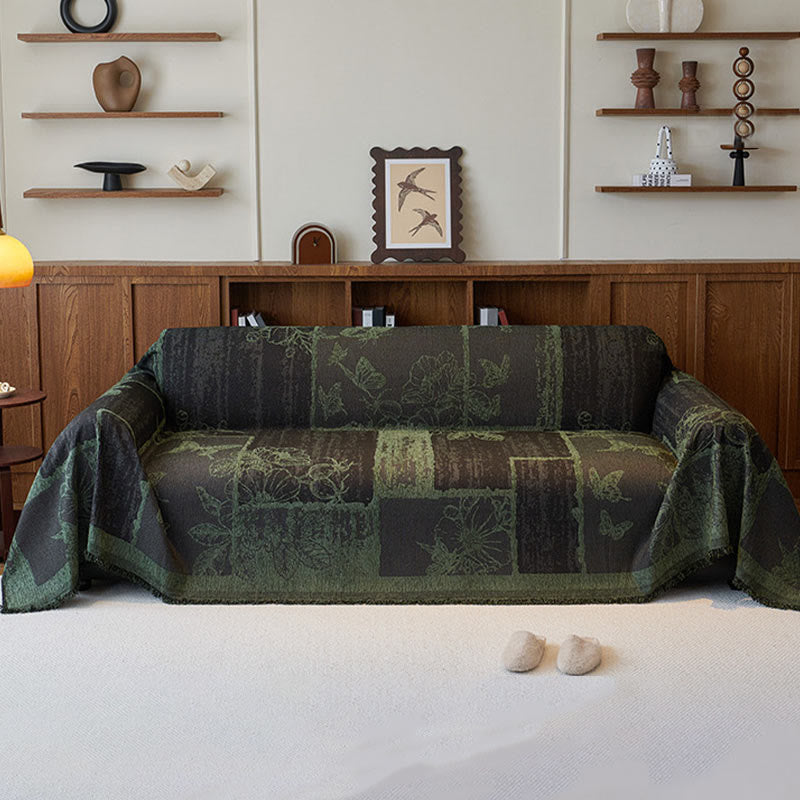 Chenille Couchbezug mit Vintage-Kunstpflanzen und Blumenmuster