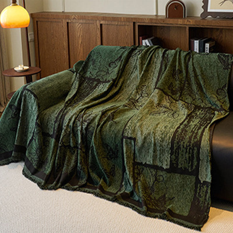 Chenille Couchbezug mit Vintage-Kunstpflanzen und Blumenmuster