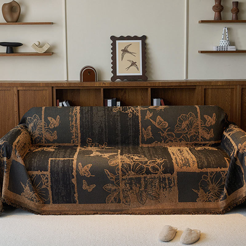 Chenille Couchbezug mit Vintage-Kunstpflanzen und Blumenmuster
