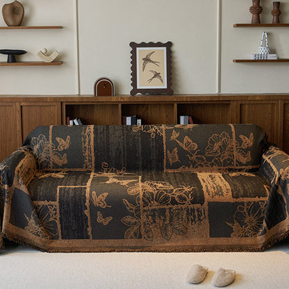 Chenille Couchbezug mit Vintage-Kunstpflanzen und Blumenmuster