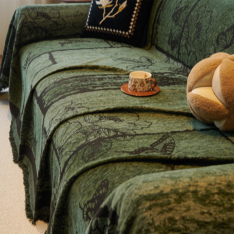 Chenille Couchbezug mit Vintage-Kunstpflanzen und Blumenmuster
