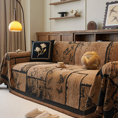Chenille Couchbezug mit Vintage-Kunstpflanzen und Blumenmuster