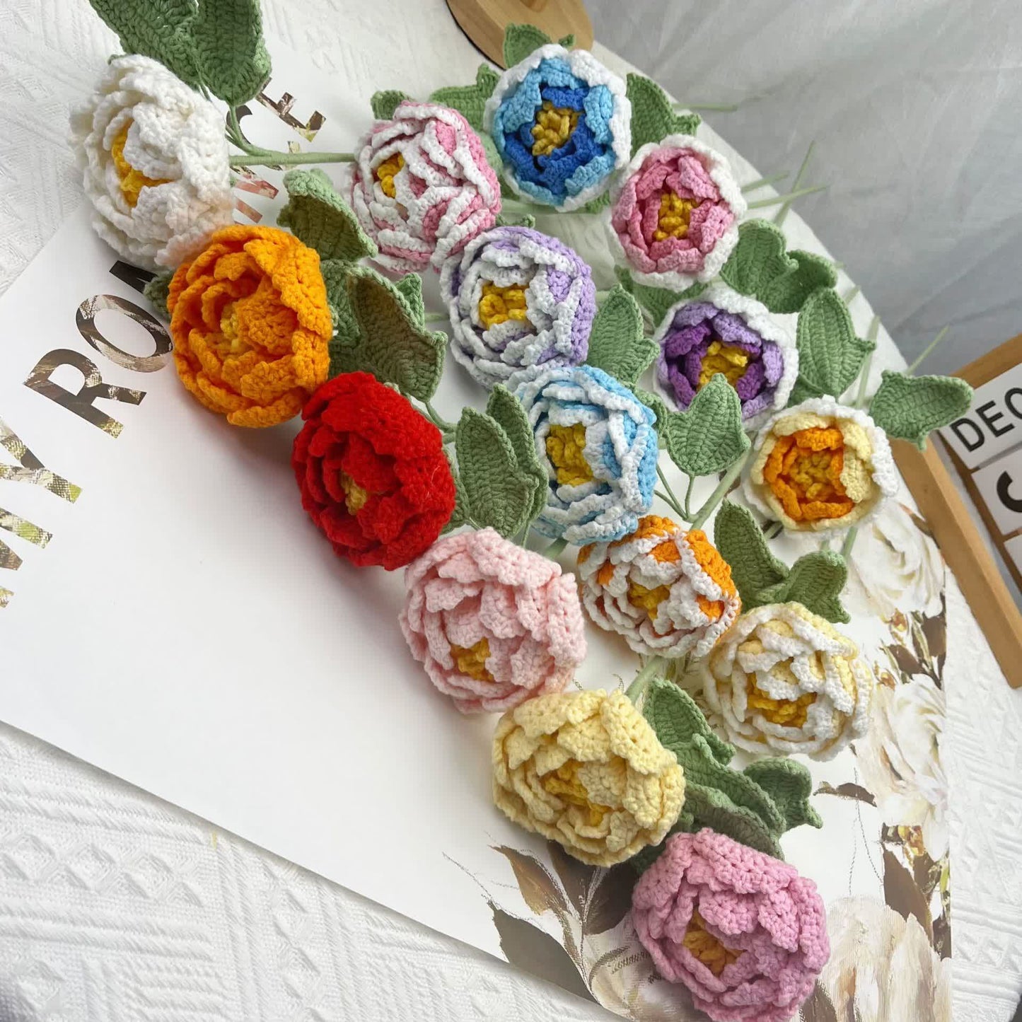 Handgehäkeltes Garn Home Decor Pfingstrose Blume