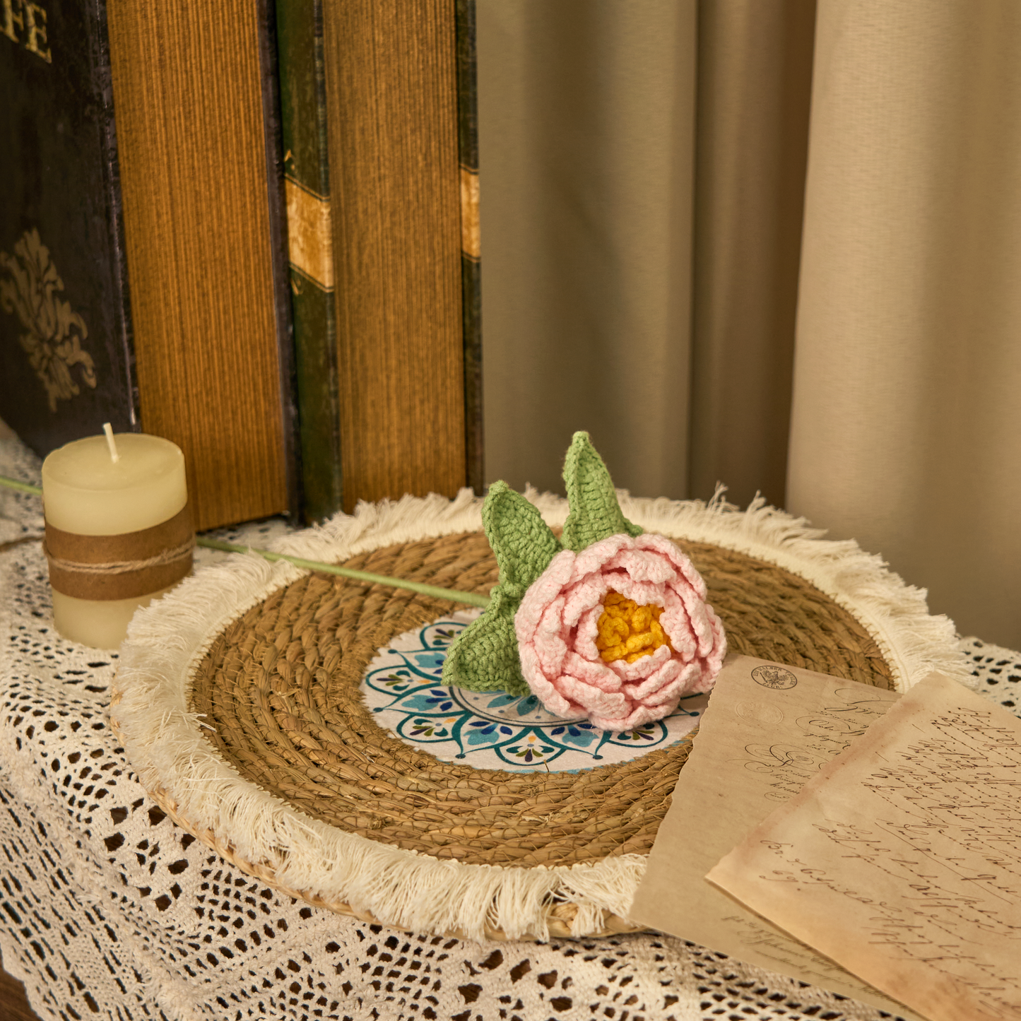 Handgehäkeltes Garn Home Decor Pfingstrose Blume