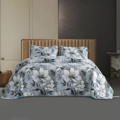Weiches, leichtes Bettwäscheset mit Blumenmuster und Steppmuster (3-teilig)