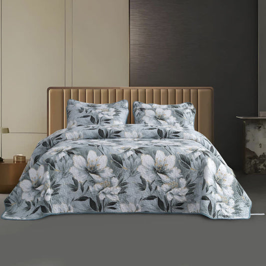 Weiches, leichtes Bettwäscheset mit Blumenmuster und Steppmuster (3-teilig)