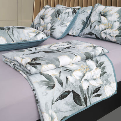 Weiches, leichtes Bettwäscheset mit Blumenmuster und Steppmuster (3-teilig)