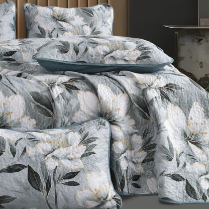 Weiches, leichtes Bettwäscheset mit Blumenmuster und Steppmuster (3-teilig)