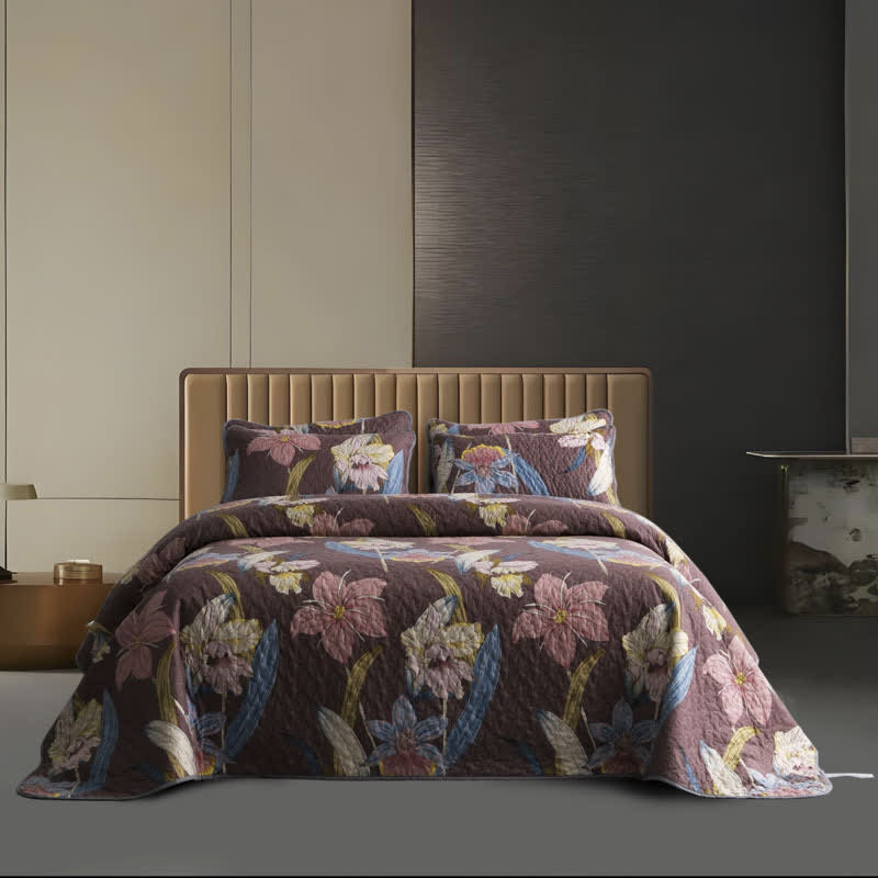 Gestepptes, atmungsaktives Bettwäscheset „Vintage Lily“ (3-teilig)